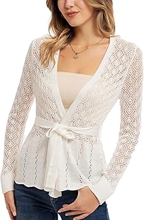 GRACE KARIN Womens Cardigans Hollowed-Out Open Front Knitwear Sweater with Belt