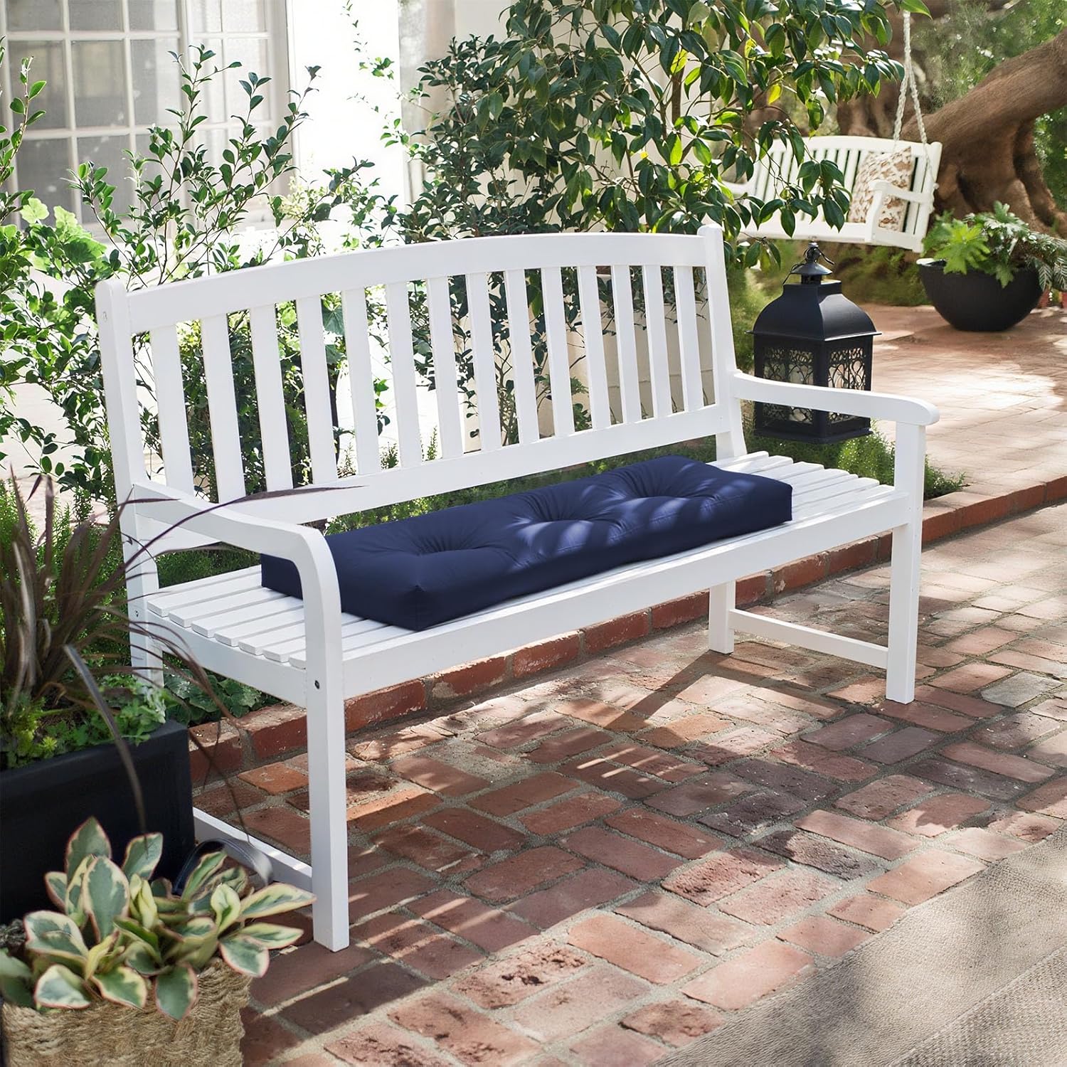 Bench Cushion with Ties, Tufted Memory Foam Thicken Bench Seat Pads for Outdoor/Indoor, Non-Slip and Soft, 36 * 14 Inch, Dark Blue