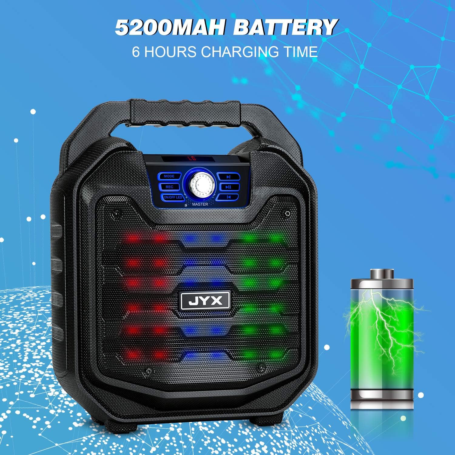 Best Promo JYX Bluetooth Speaker with Sound Activated Lights and Remote, Portable Wireless Speaker Support MIC Input, FM Radio, REC, USB/TF Card, HD Sound Boombox for Indoor & Outdoor Party/Meeting/School