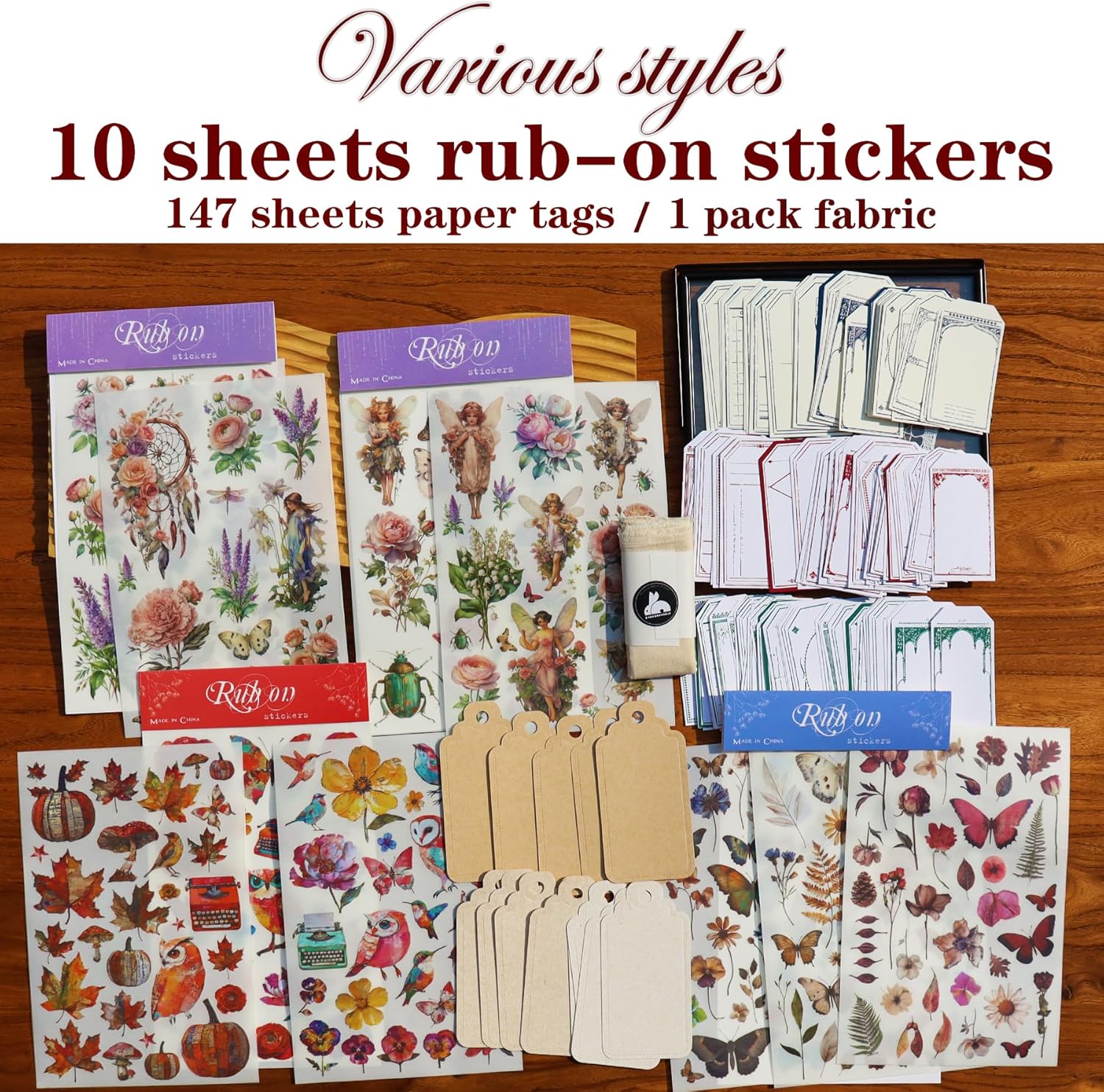 Rub on Transfer Stickers Fit Paper Wood Fabric Fairy Elements Scrapbooking Supplies Art Collage Card Making Vintage Junk Journal Set for Adults (Colorful Set)