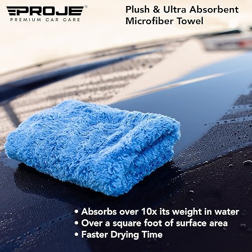 PROJE Toalla de microfibra prémium para el cuidado del automóvil toalla de microfibra azul de felpa para detallar y pulir automóviles toalla ultra