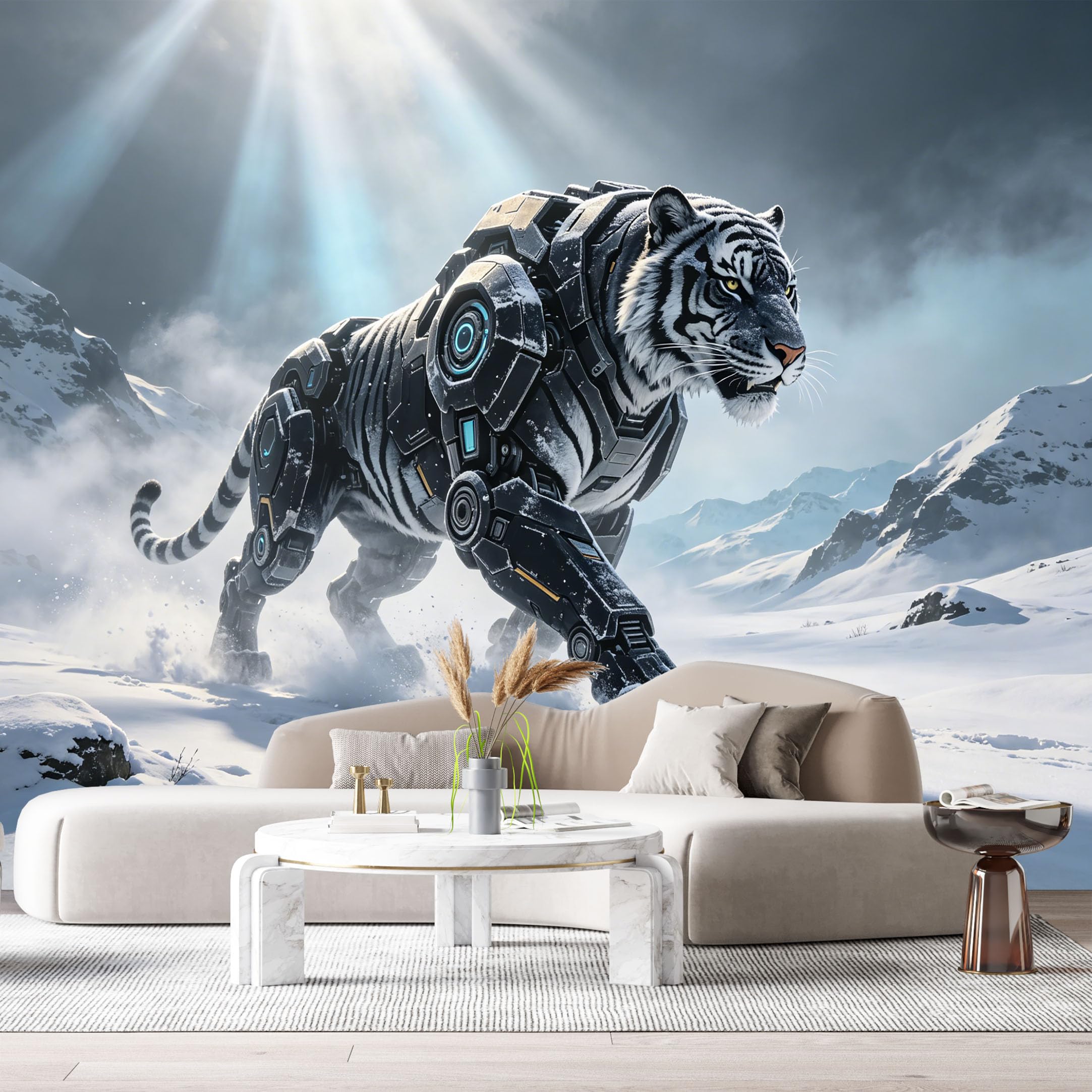 Custom Size Wall Mural Mechanical Tiger Mecha Cyber Beast Futuristic Armor Animal 3D SciFi Style SelfAdhesive Art Prints Removable Large Wallpaper Esports Room Game Room Tenant Room Studio