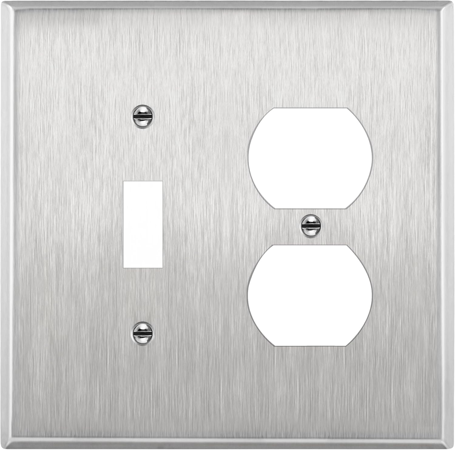 LIDER Combination Toggle Switch and Duplex Receptacle Metal Wall Plate, Corrosion Resistant, Switch and Outlet Cover, Stainless Steel, Mid-Size 2-Gang 4.88" x 4.92", UL Listed, Stainless Steel