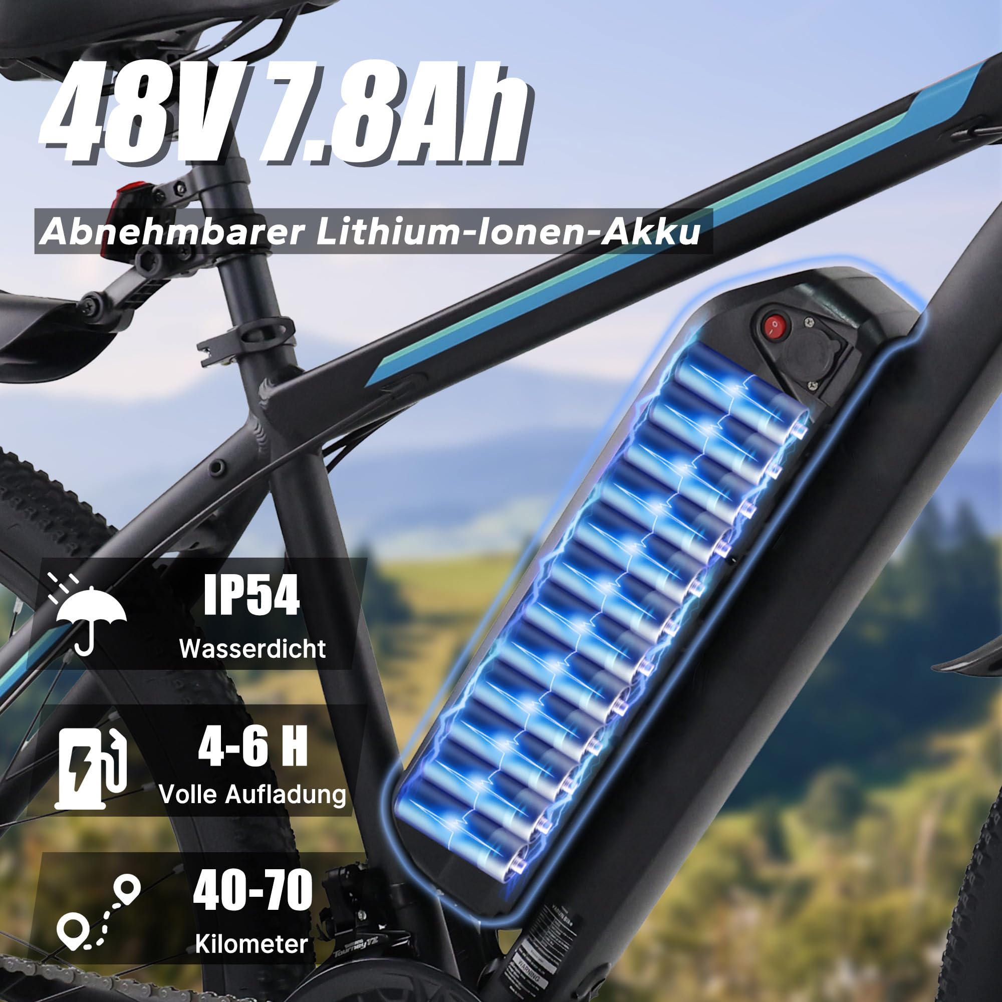 E Bike, 24/26 Zoll E Bike Mountainbike, Elektrofahrrad mit 36/48V Abnehmbarer Akku, E Fahrrad Professionelle 1/21 Gang Motor 250W, Reichweite bis 40-80KM, MTB E Bike Herren und E Bike Damen