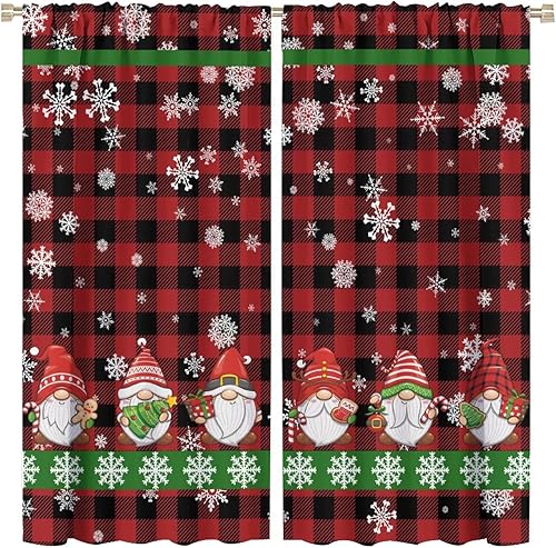 Miniatura 8 de Cortinas opacas retro de Navidad, con bolsillo para barra, copos de nieve, árbol de pino floral, Navidad, cocina, dormitorio, sala de estar, 2