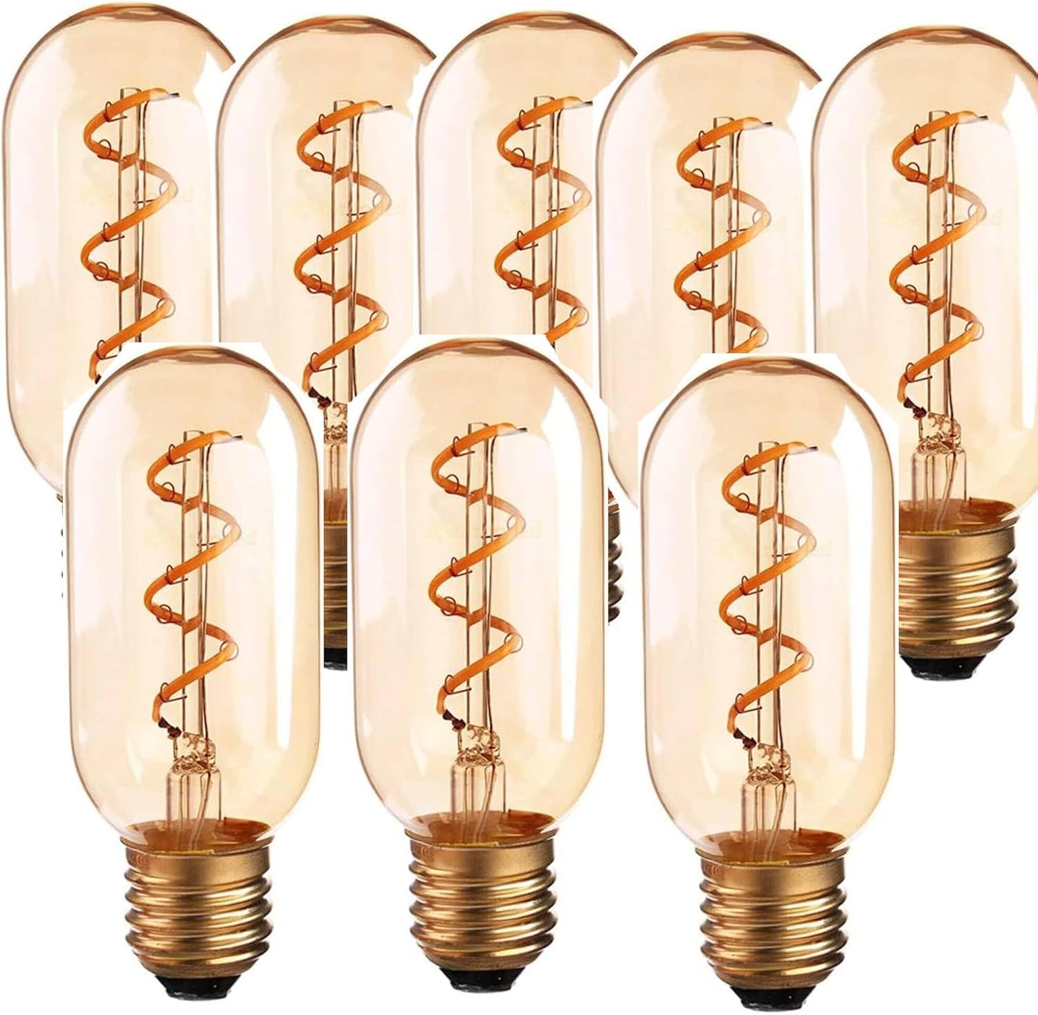 LED E26 Edison Light Bulb , T14/T45 Tubular 4W (40W Equivalent) LED Edison Bulb 4W E26 Screw Base, Amber Glass 2700K Warm White Spiral Filament Light for Pendant Lamps, Chandeliers, and Vintage Décor