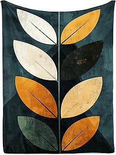 Mid Century Modern Leaf Tapestry, Abstract Botanical Geometric Art Print...