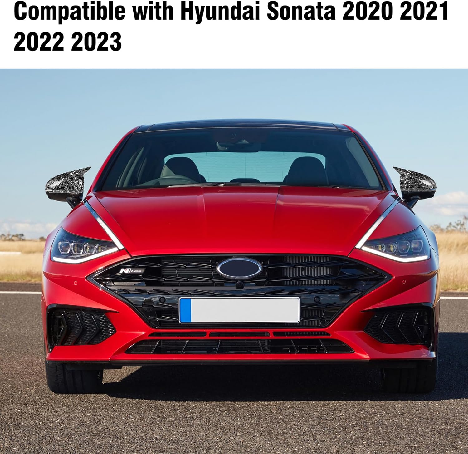 2PCS Compatible with Hyundai Sonata Ox Horn Side Mirror Covers Trim 2020 2021 2022 2023, Driver and Passenger Side Door Rearview Mirror Caps for Sonata 2023 W/Light Hole - Carbon Fiber