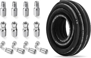 Racewill 25FT 1/2" SAE 100 R2AT Hydraulic Hose Kit with 12 JIC & NPTF Fittings - 5800 PSI High Pressure 2-Wire Braided Tube