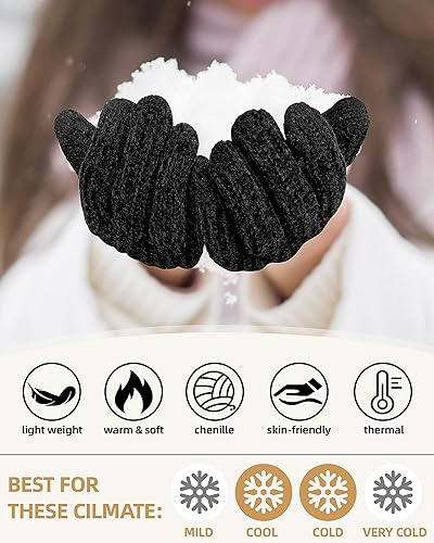 Miniatura 3 de Guantes de invierno para mujer, de chenilla, guantes para mujer, para clima frío, forro polar cálido, guantes para mujer con dedos para pantalla