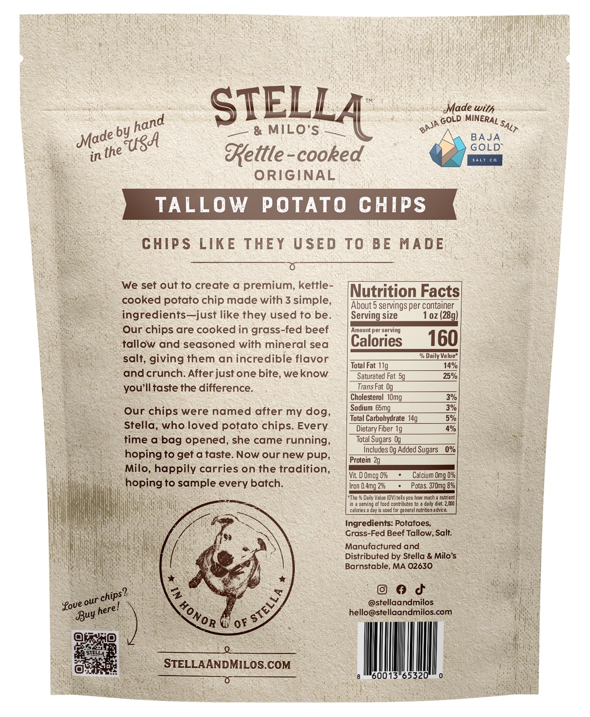 Stella & Milo's Kettle Cooked Beef Tallow Potato Chips, Seed Oil Free Chips Made with Grass Fed Beef Tallow, Original Flavor, 5 oz 2-pack