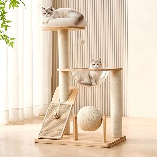 Yinanroa キャットタワー 木製,スリム,おしゃれ，天然木 …