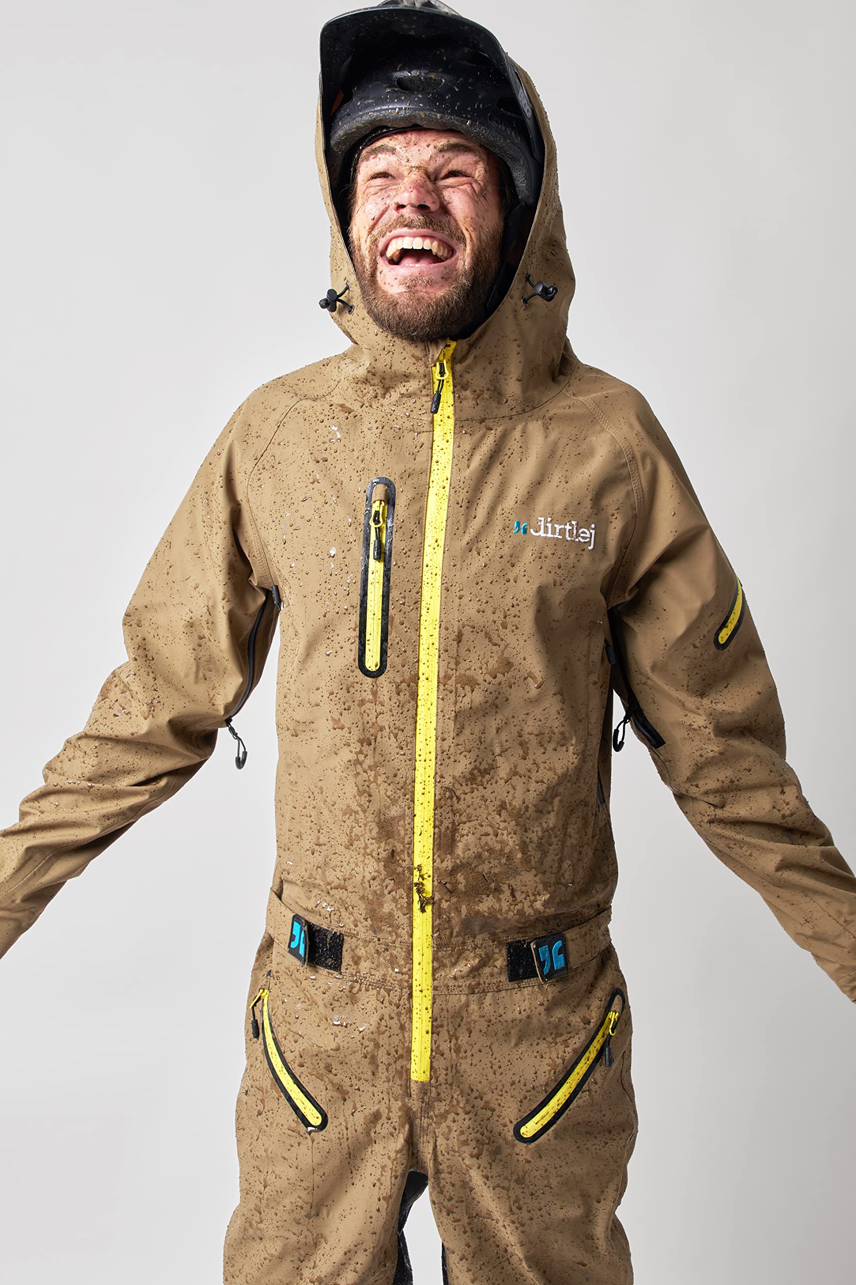dirtsuit core edition sand/yellow, Fahrradanzug, Matschoverall für Mountainbiker Herren, zip-off-Hose bis Knie