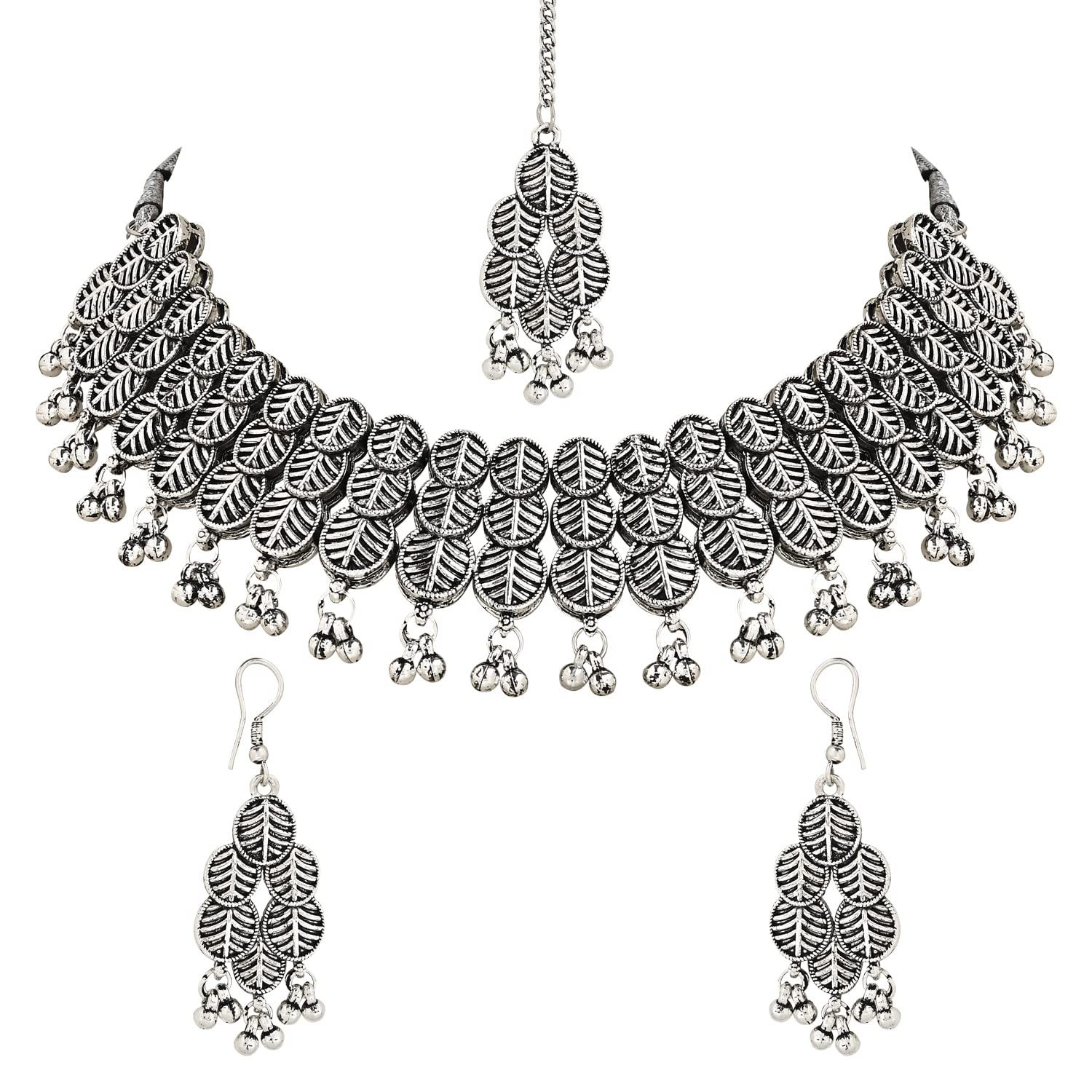 I Jewels Navratri Ethnic Silver Oxidised Traditional Afghani Choker Necklace With Earrings And Maang Tikka Jewellery Set for Women And Girls (MC137OX) (B0C1NX3LDX) Amazon Price History, Amazon Price Tracker