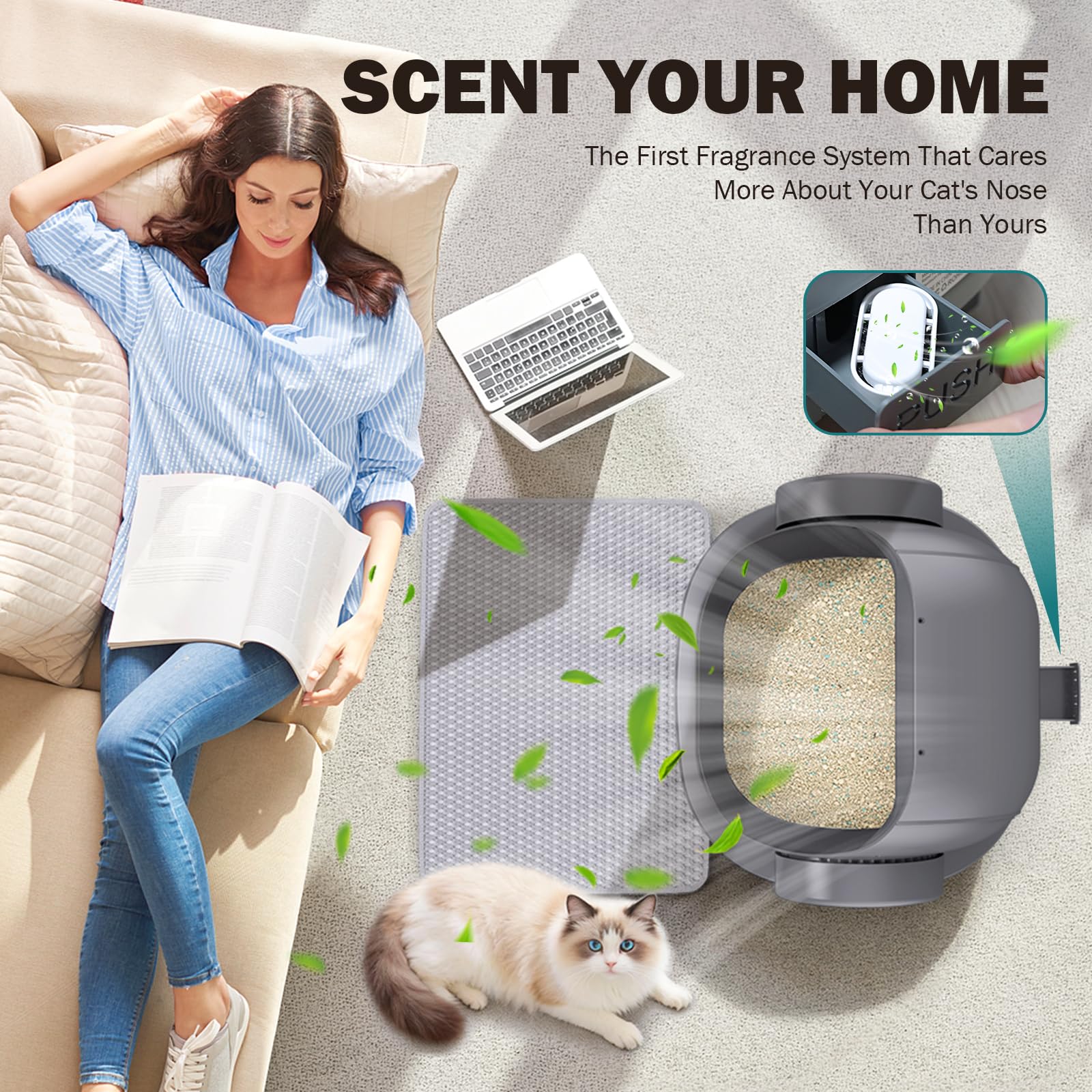 Automatic Litter Box, Open Top Large Self Cleaning Cat Litter Box for Multiple Cats, with APP Control/Multiple Safety Sensors/Trash Bag/Litter Mat, Cat Box Automatic Cleaning - image 7