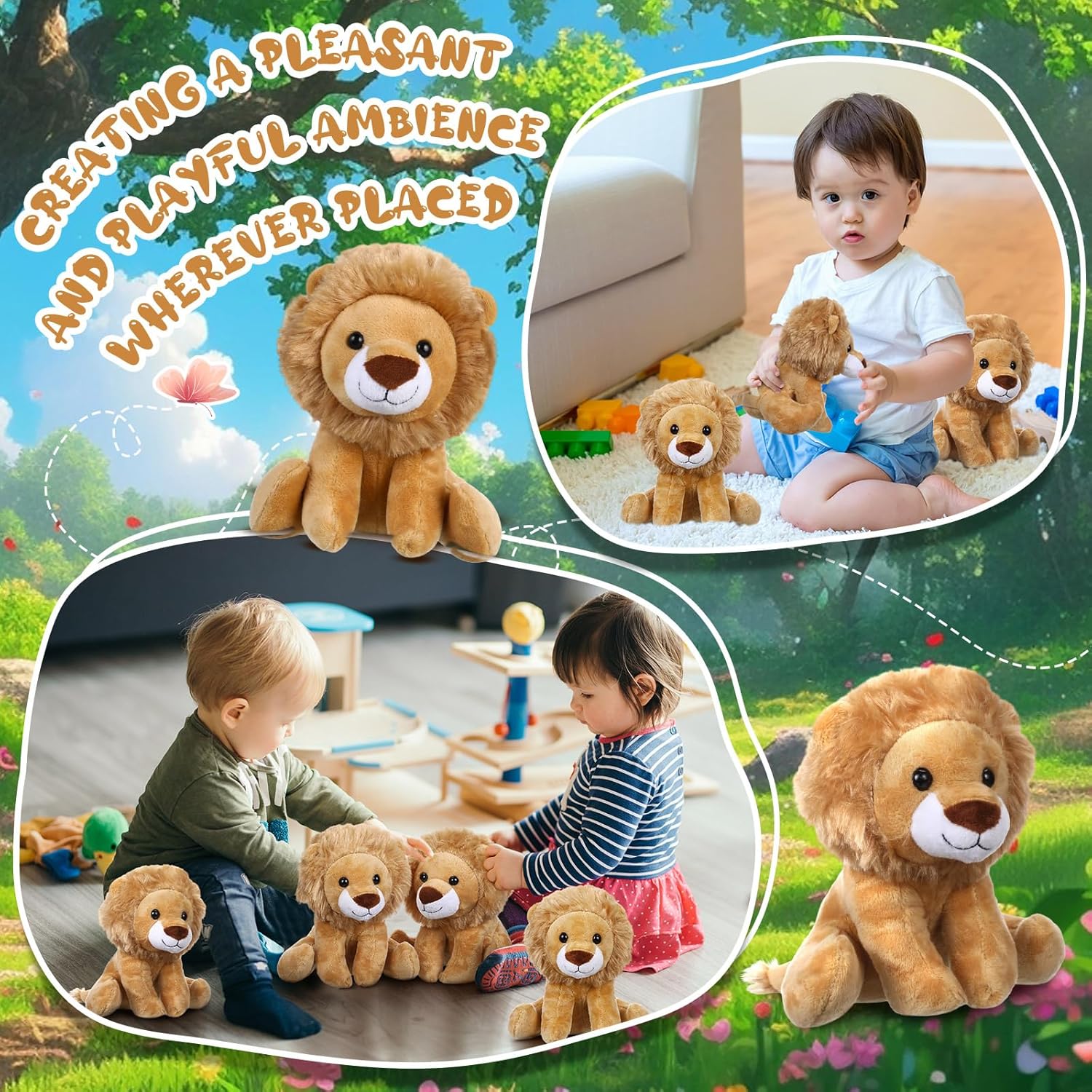 20 Pieces Lion Plush Set 6 Inches Cuddly Lion Stuffed Animal Small Stuffed Animals Bulk for Boys Girls Birthday Favors Gifts Forest Decor Birthday Classroom Prizes