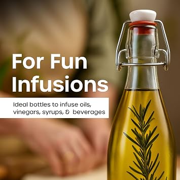 volila 1L Flip Top Bottles with Stoppers - 1000ml Clear Swing Top Bottles for Homebrewing and Beverages - with Leak Proof Caps, Labels, Pen and Funnel (12 Pack)