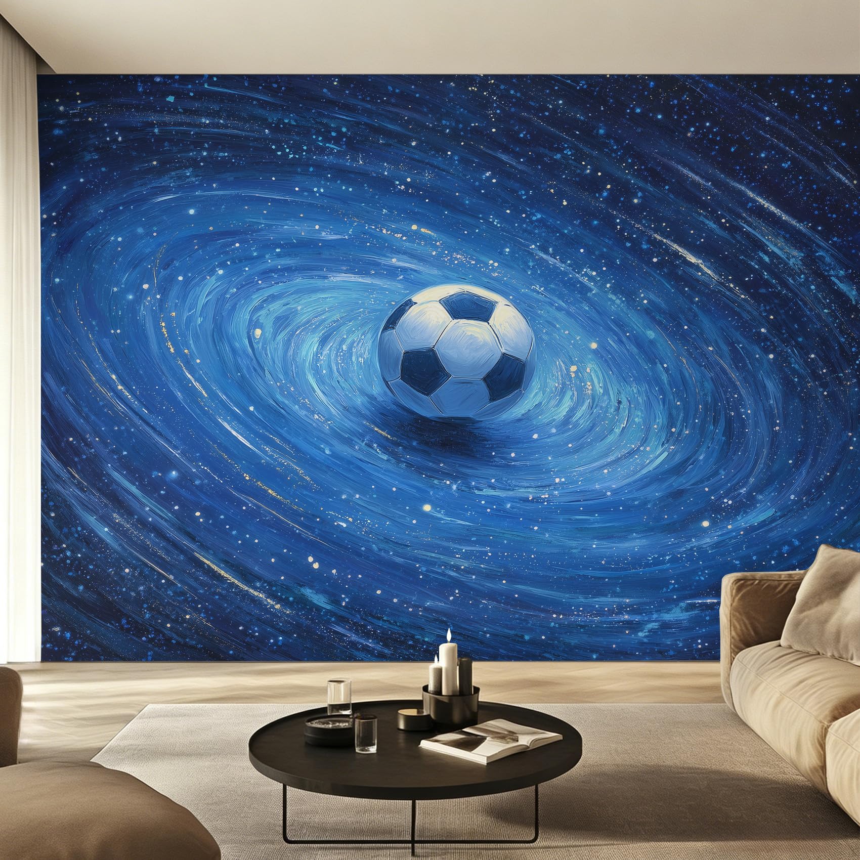 Papier Peint Galaxie Nébuleuse Football Grand Format Décoration Murale Chambre Ado