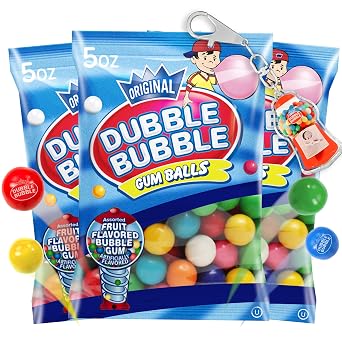 Refill Gumballs for Gumball Machine - Refill Bubble Gum 15 oz - 3 Pack of Double Bubble Gum Ball Candies - Christmas Holiday Gift Antique Style For Bubble Gum Machine -With Keychain - Playo
