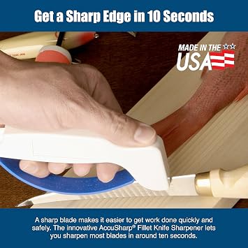 AccuSharp Knife & Tool Sharpener, Restores, Hones & Sharpens Straight & Serrated Knives, Hand-Held Tungsten Carbide Sharpening Tool, White & Blue, 1 Pack