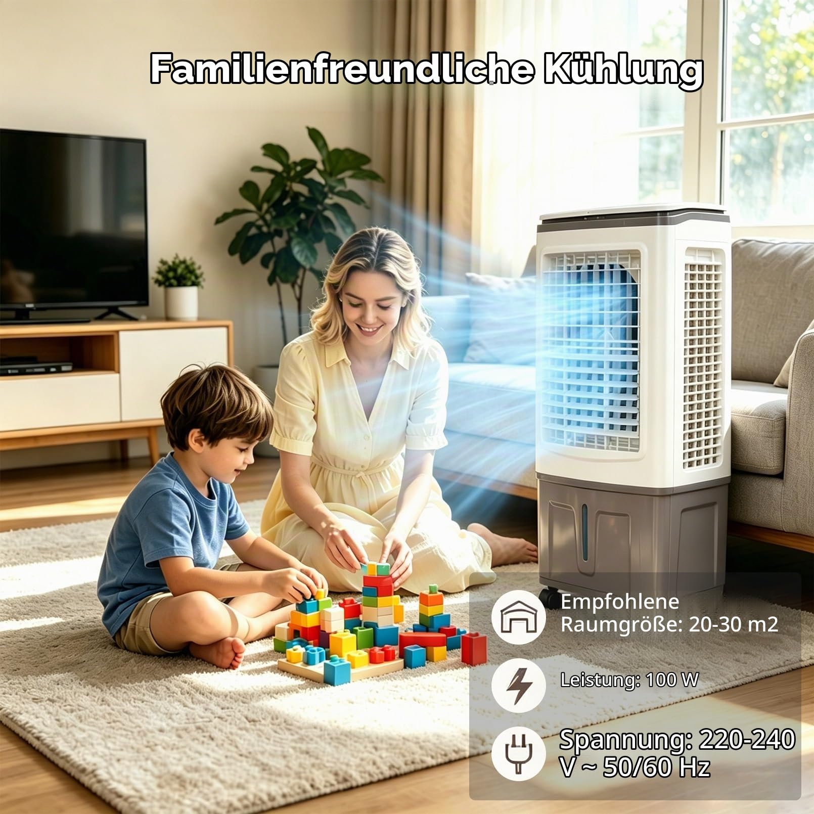 Klimaanlage Mobil 30L ohne Abluftschlauch, 3000m³/h, 100W