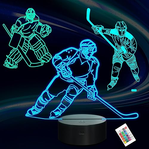 Miniatura 1 de Lampeez Lámpara de ilusión óptica de jugador de hockey sobre hielo 3D para niños, con 16 colores, control remoto, cambiante, cumpleaños, Navidad,