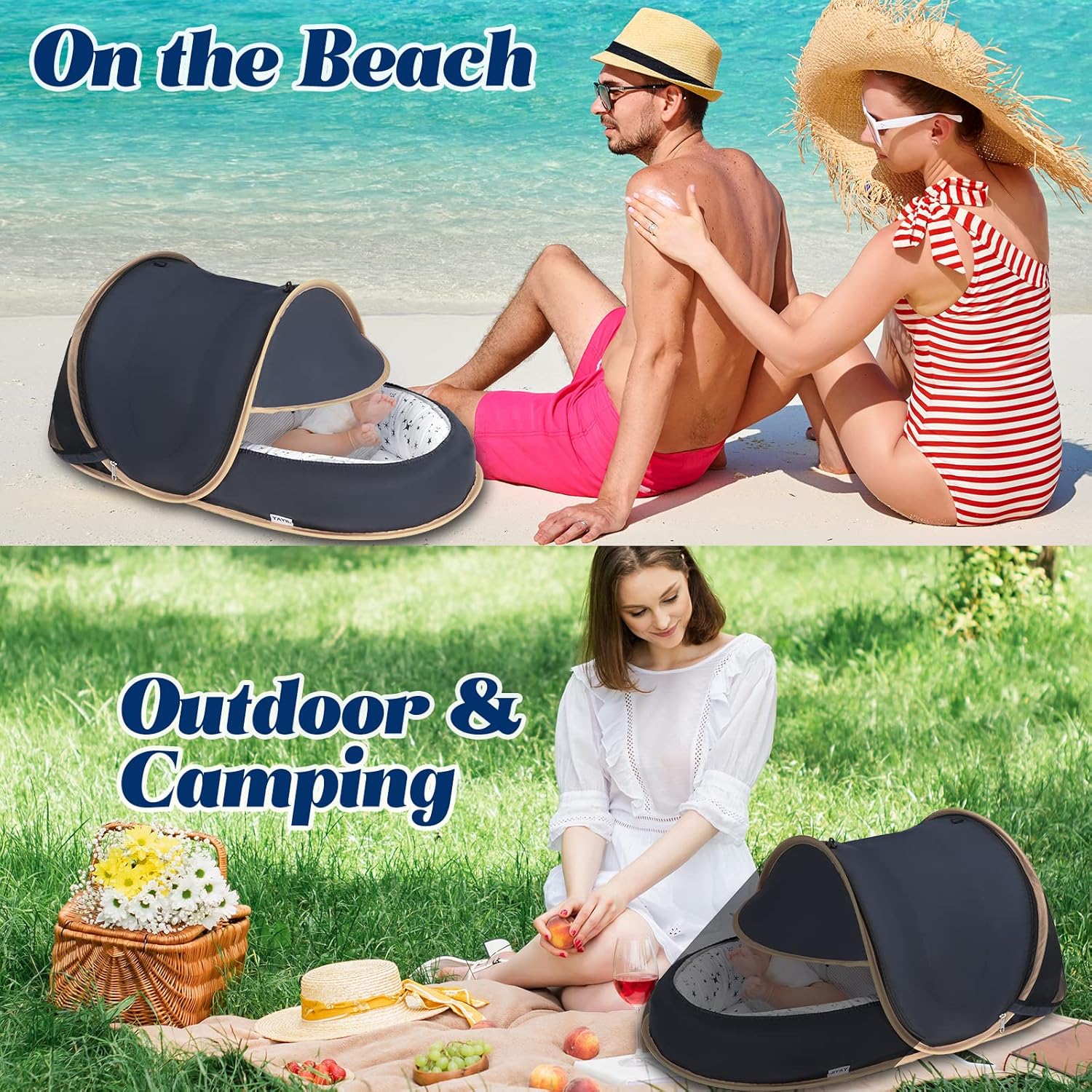 YAVIL Portable Pop Up Baby Blackout Tent, Folding Baby Canopy Travel Tent Infant Mosquito Net and Sunshade for Universal Baby Nest (Black+Khaki) : Baby