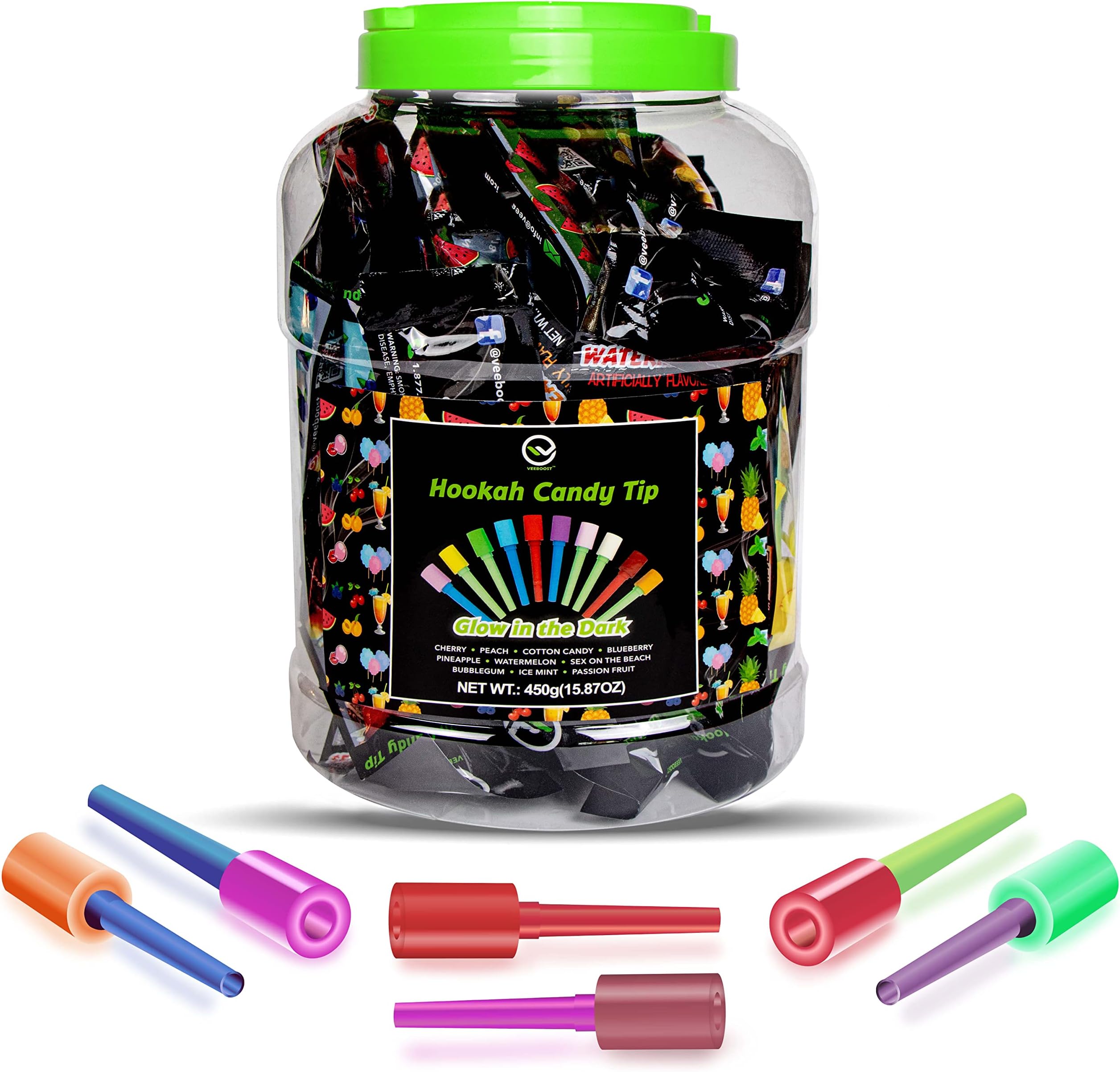 Hookah Tips, (Candy Hookah Tips), Glow in The Dark Jolly Tips, Individually Wrapped Lollipop Hookah Accessories, Delicious Flavors (50)