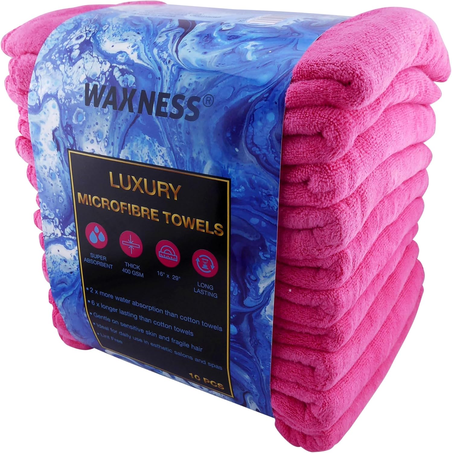 Waxness Premium Soft Thick Extra Absorbent Microfiber Cosmetic Towels 16” X 29” 400 GSM Pink, Pack of 10