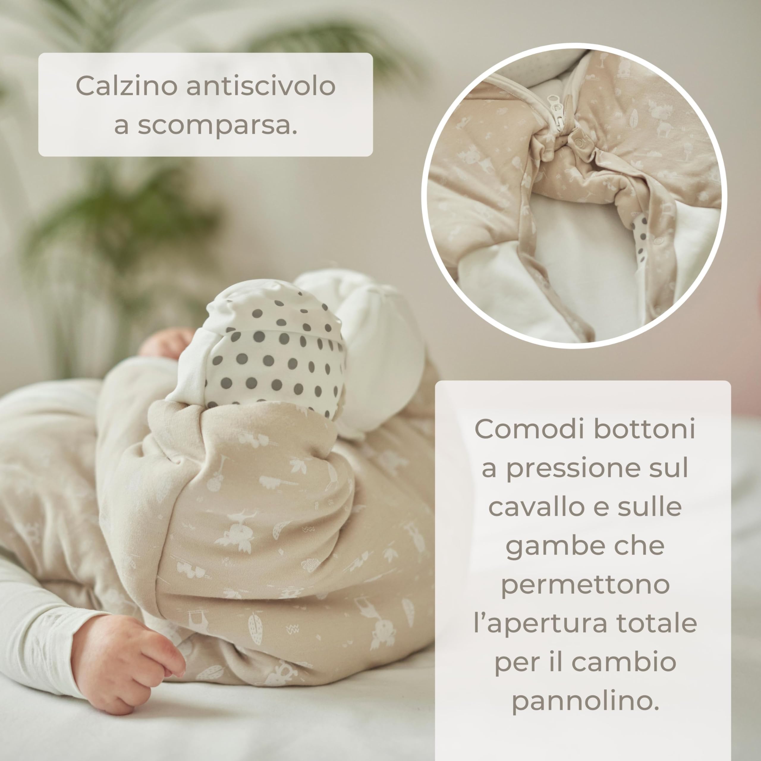 MOOVO by Nuvita 90250 | Sacco Nanna con Piedini e Calzini Antiscivolo Pieghevoli, in Cotone Biologico, certificato OEKO TEX, TOG 2.5