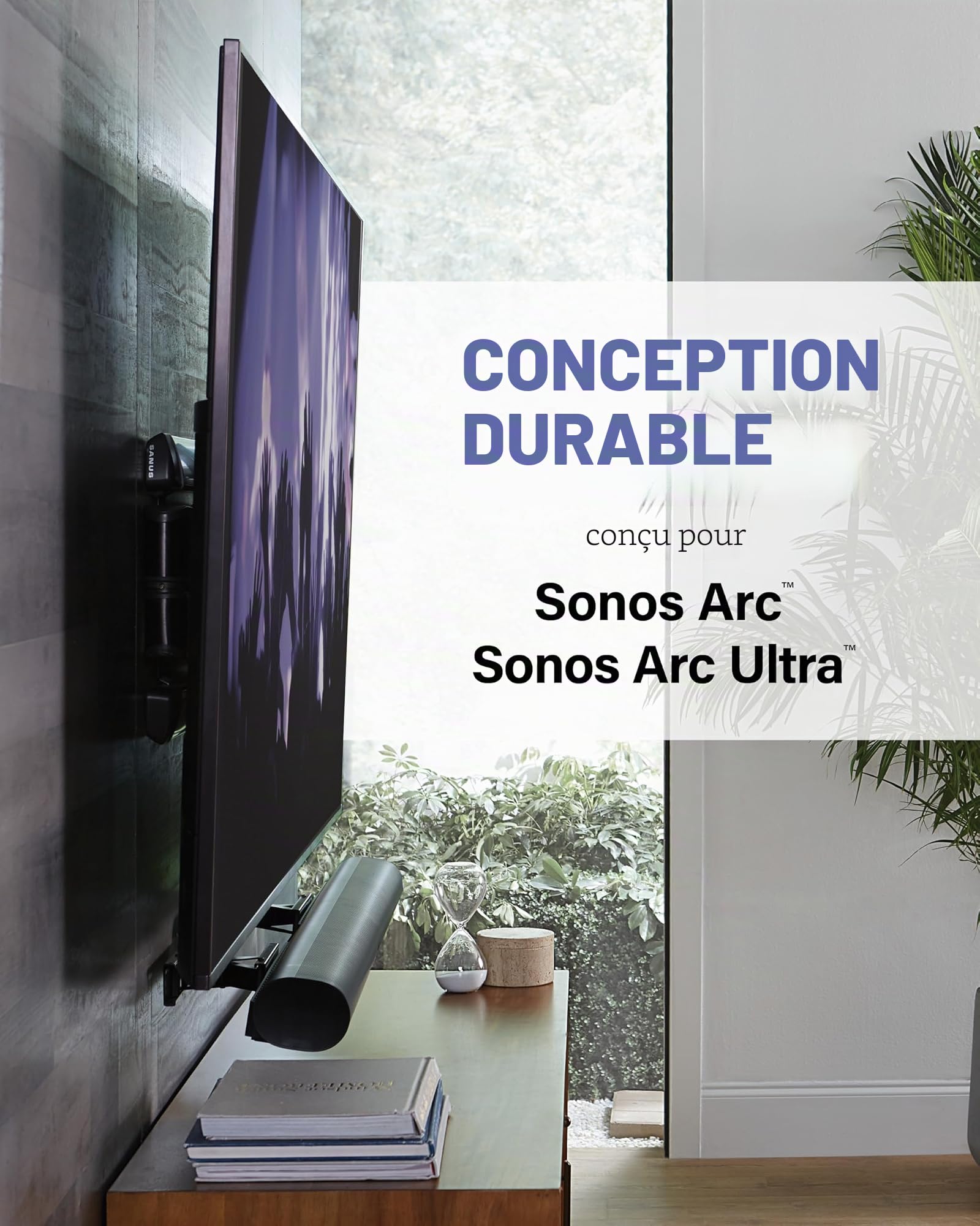 Sanus Support Mural Extensible conçu pour Barre de Son Sonos Arc – Profil Bas et Design d'amélioration Audio pour Dolby Atmos -OSSAWM1-B2