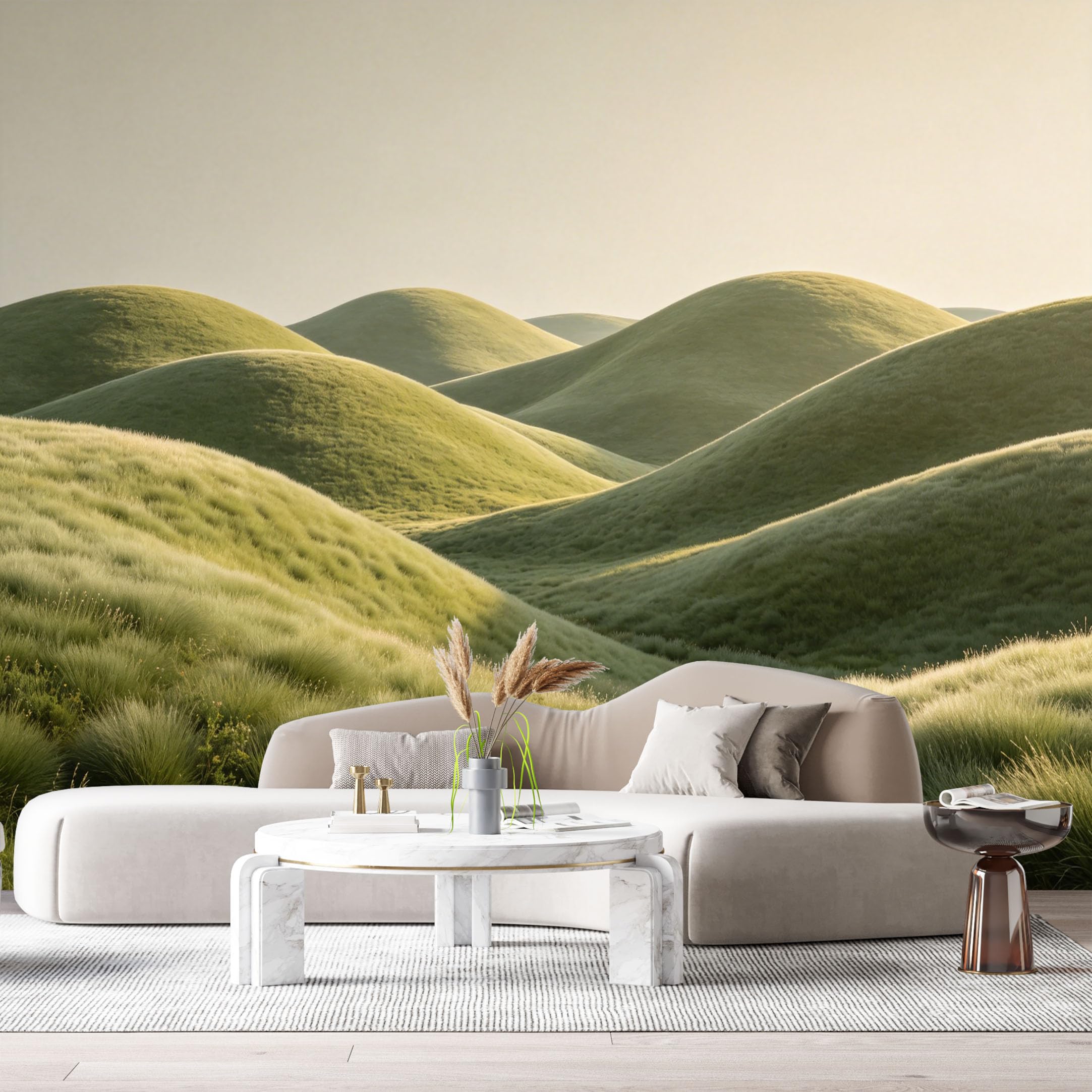 Custom Size Wall Murals Rolling Hills Landscape Minimalist Soft Meadow SelfAdhesive Wall Fabric Removable Large Wallpaper for Photo Living Room