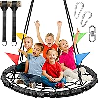 Odoland 43in Spider Web Tree Swing for Kids & Adults - Durable Steel Frame Saucer Net Swing with Straps for Backyard Fun