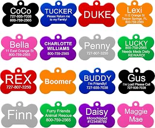 Providence Engraving Personalized Pet ID Tags: 8 Shapes, 9 Colors, 2 Sizes for Dogs & Cats - Custom Laser Engraved Aluminum