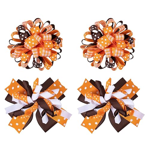 Pinzas de cocodrilo para el pelo de otoño, para niñas, color naranja, lunares, rizados, con cinta, bola de flores, pasadores de animación, pasadores