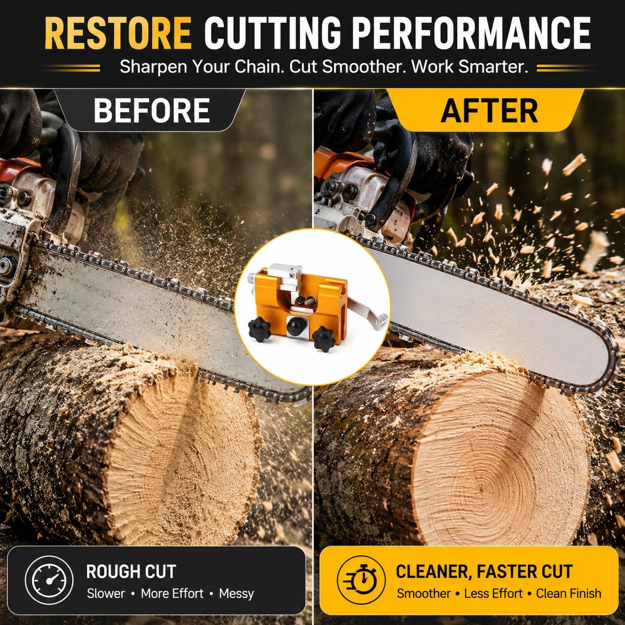 Klampero Chainsaw Sharpener, Chain Saw Sharpener Tool, (Large+5 Head) Portable Hand Crank Chainsaw Chain Sharpener Set, for Chain Sharpening