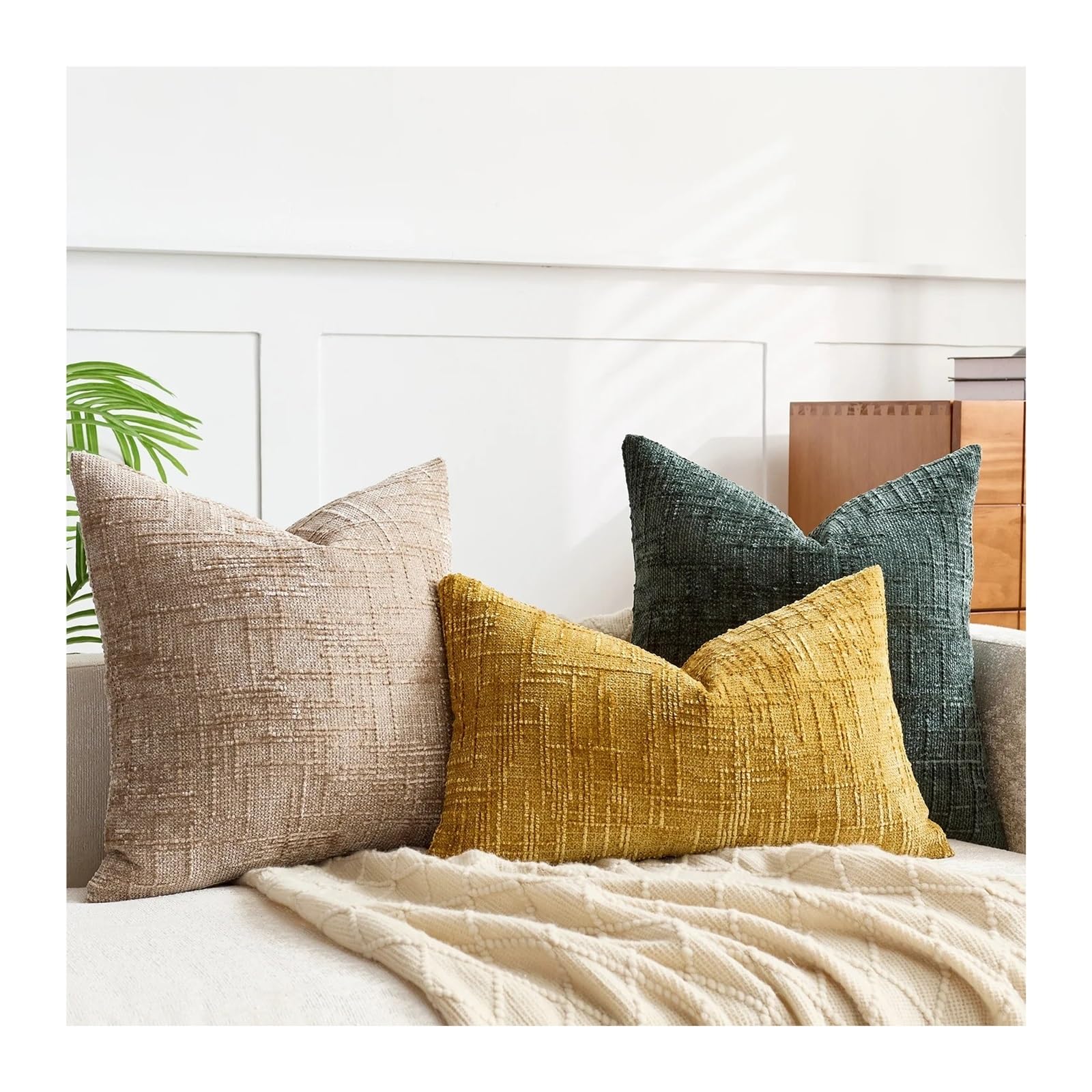 Poszewki na poduszki, Ręcznie robiona szenilowa poszewka na poduszkę w jednolitym kolorze wielokolorowa wiele rozmiarów sypialnia w domu(Camel,60 x 60 cm (Pack of 1))