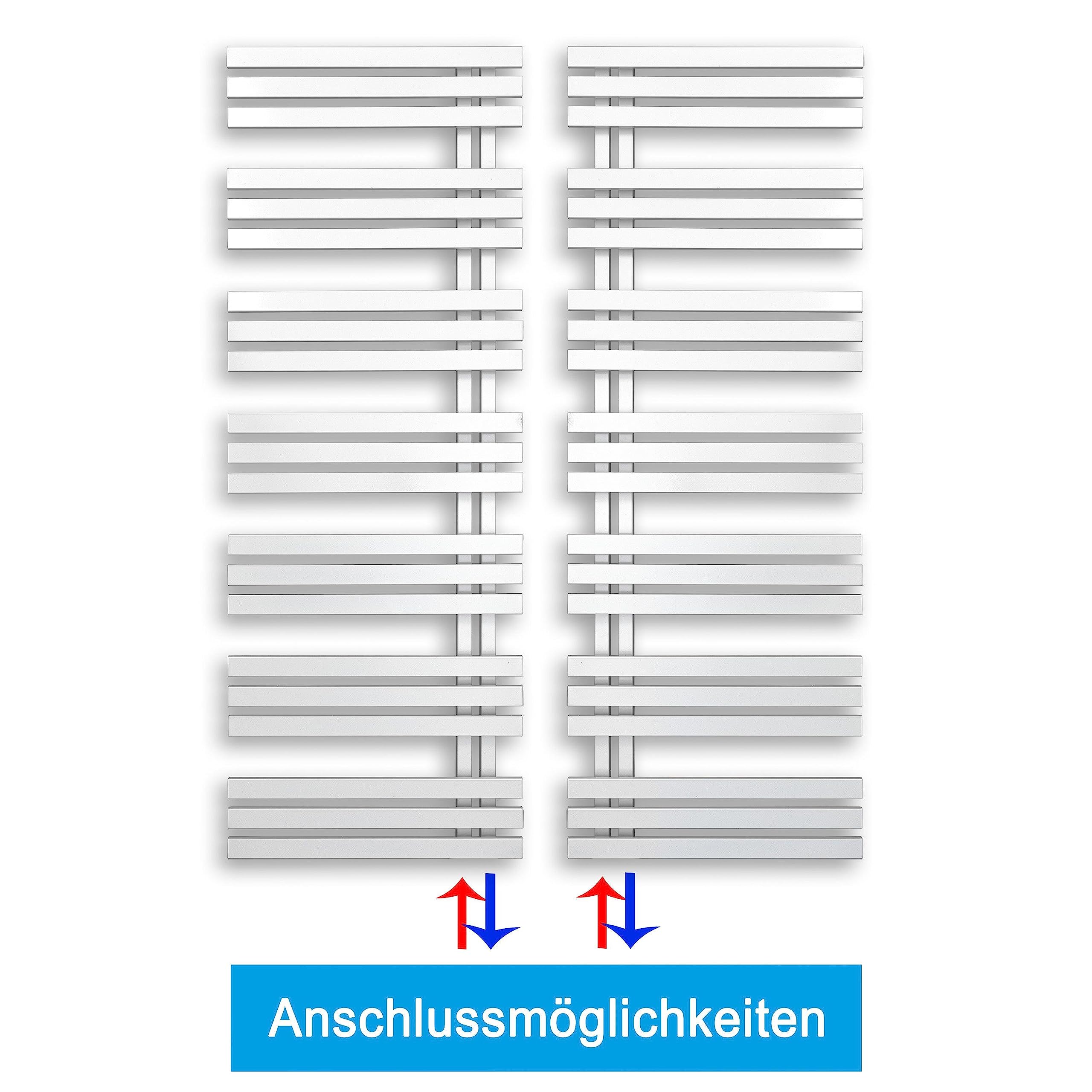 Design Badheizkörper Paneel mit Anschluss links oder rechts | Heizkörper mit versetztem Mittelanschluss (1600 x 600, Weiß) (588 Watt nach EN442)