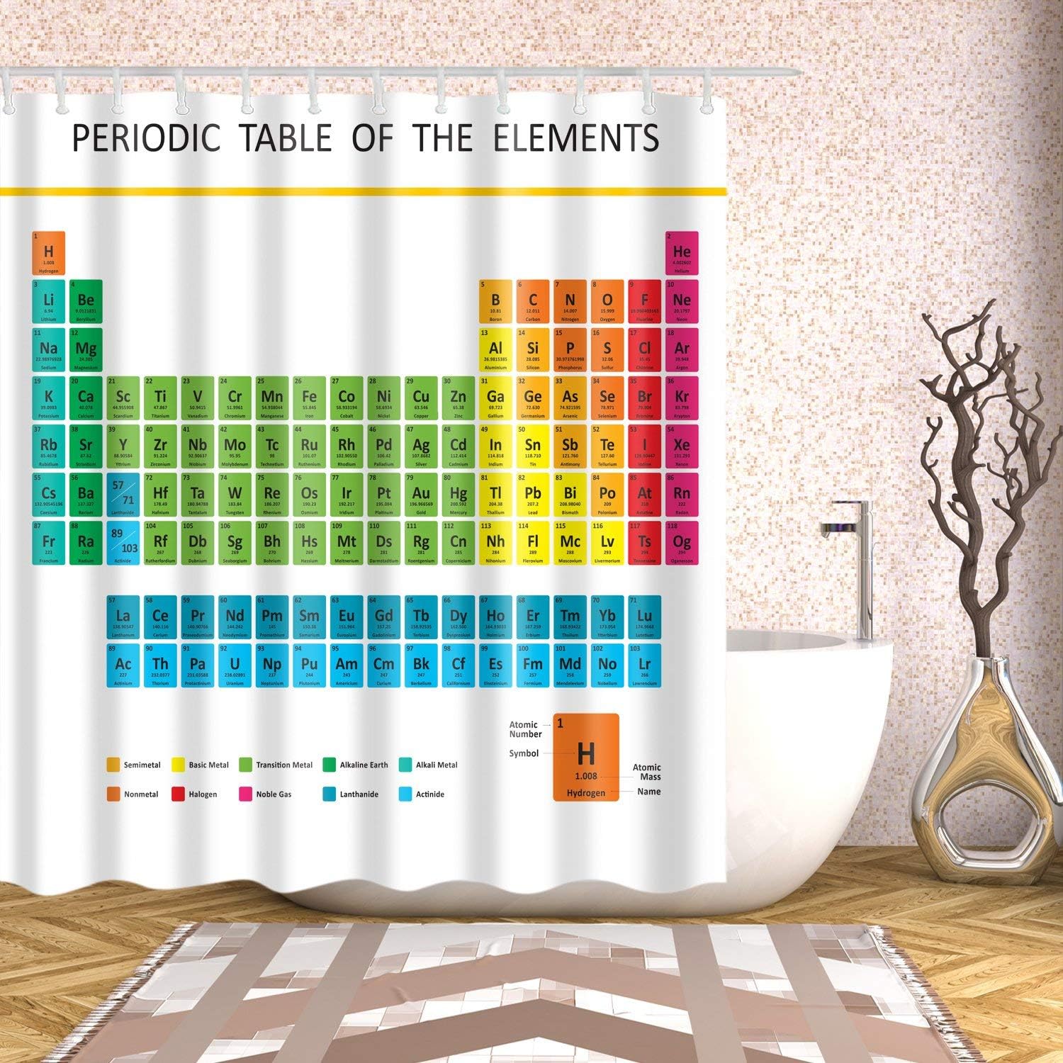 Nanxin Periodic Table Shower Curtain for Bathroom (Polyester Fabric ), Blue, W 71" x L 71" (1 Panels) - Image 5