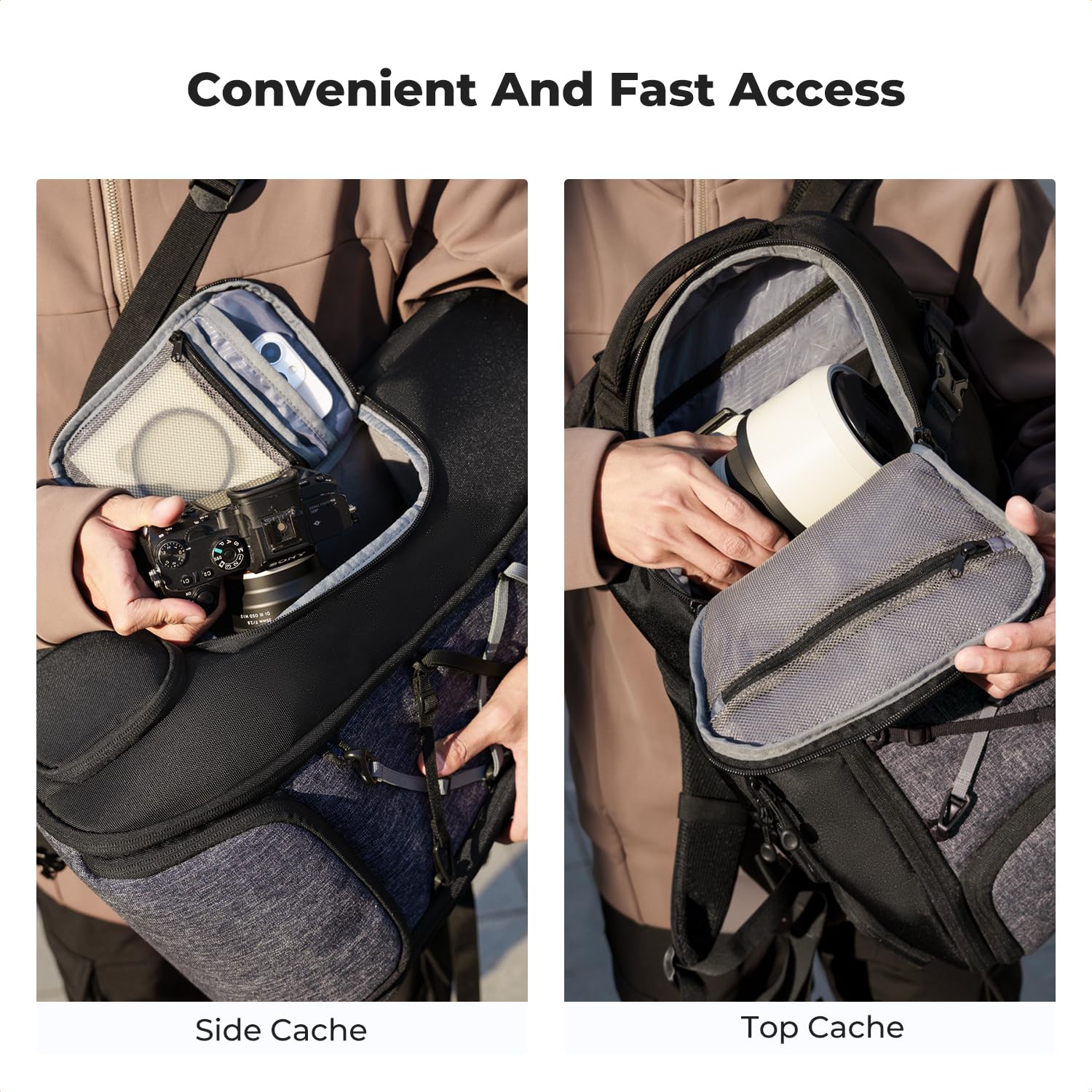 K&F CONCEPT Zaino per fotocamera grande con parapioggia, Zaino macchina fotografica per drone DSLR, obiettivo, laptop, treppiede e accessori