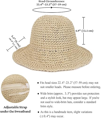 Miniatura 6 de Sombrero de paja para mujer, plegable, plegable, de ala ancha, para verano, playa, sombrero de ganchillo