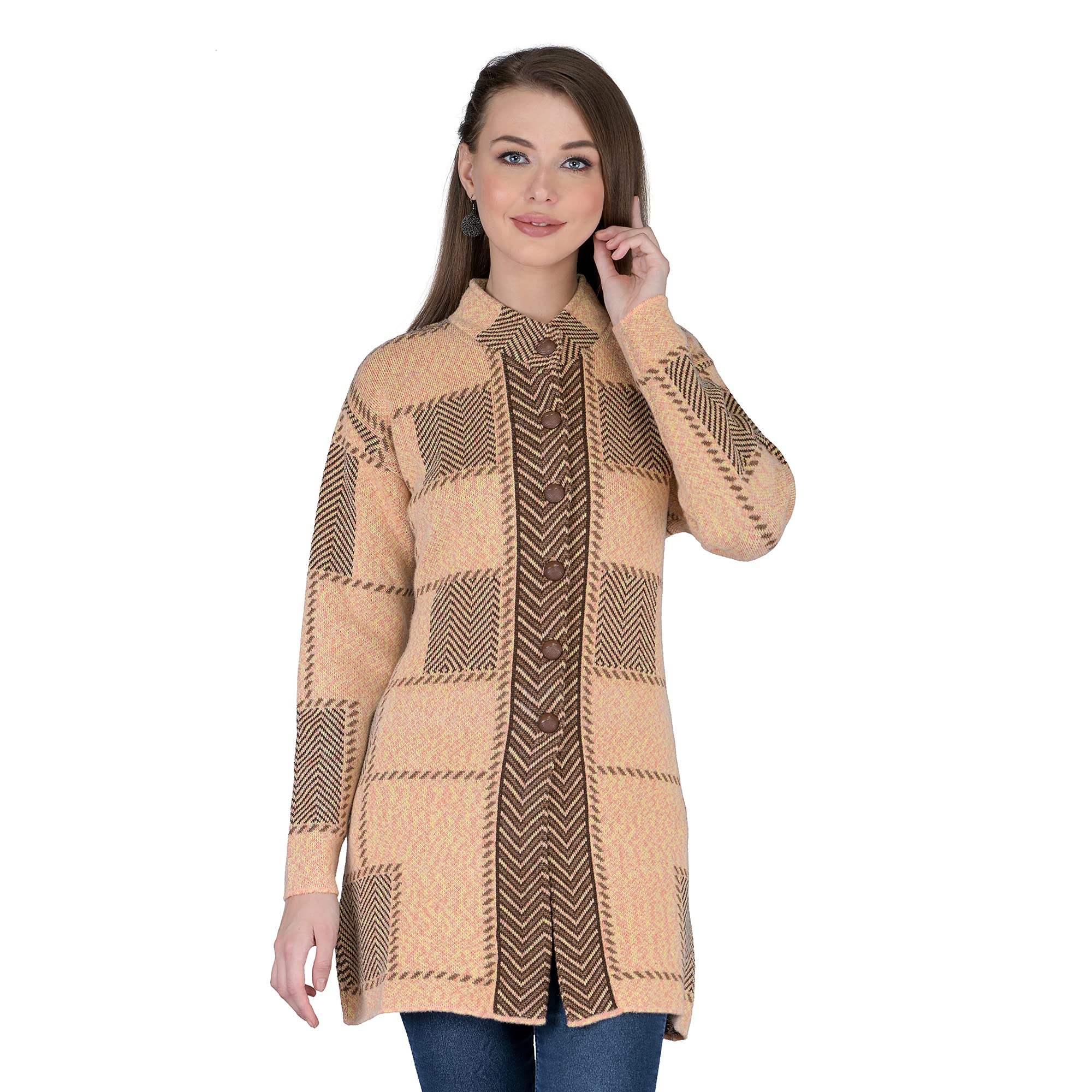 lady willington Women Woolen Round Neck Long Coat Rainbow Fabric Cardigan Winter Wear Pure Wool Sweater, 100% Rainbow Wool Free Size Cotty Fully Warm Cardigans With Side Pockets (XXL, SKINNYBROWN)-picture-28