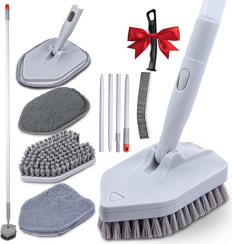 DSV Standard Cepillo de ducha con mango largo, cepillo de limpieza 3 en 1 con 3 cabezales de cepillo desmontables sin arañazos, cepillo de limpieza disponible en Yaxa Costa Rica