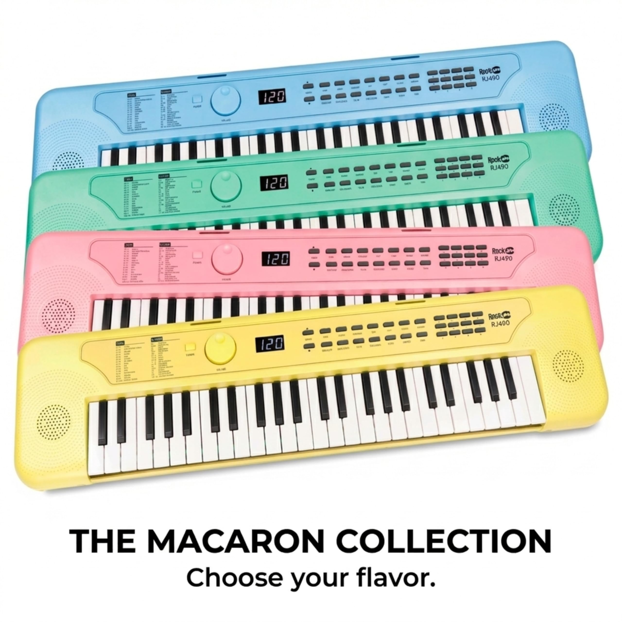 RockJam RJ490MG Mini Teclado Piano de 49 Teclas, Sintetizador Electrónico Portátil Verde menta con USB-C, Altavoces, Jack de Auriculares, 200 Tonos y Ritmos