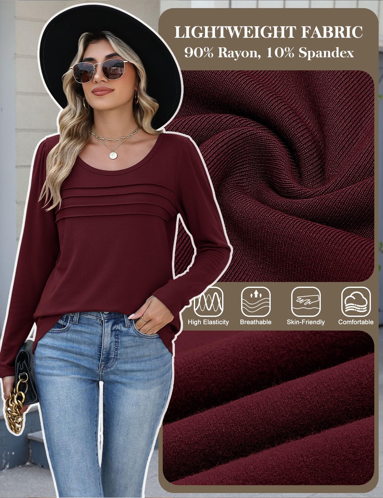 CMTOP Maglia Donna Manica Lunga Maglietta Termica Foderati in Pile Maglietta Girocollo a Maniche Lunghe Top Elegante a Pieghe Camicia Casual Autunno Invernali