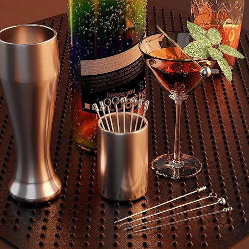 Miniatura 7 de Juego de 20 palillos de cóctel de metal de 4.3 pulgadas + kit de soporte, palillos de cóctel de acero inoxidable 304, brochetas de cóctel