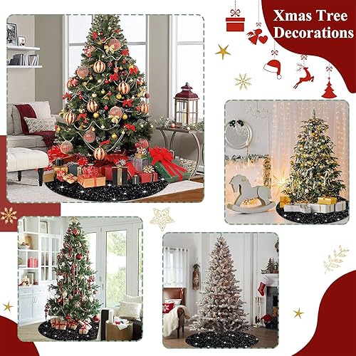 Miniatura 6 de FUHSY Falda de árbol de Navidad negra de 21 pulgadas, falda de árbol de lentejuelas brillantes, faldas de árbol de Halloween de terciopelo suave