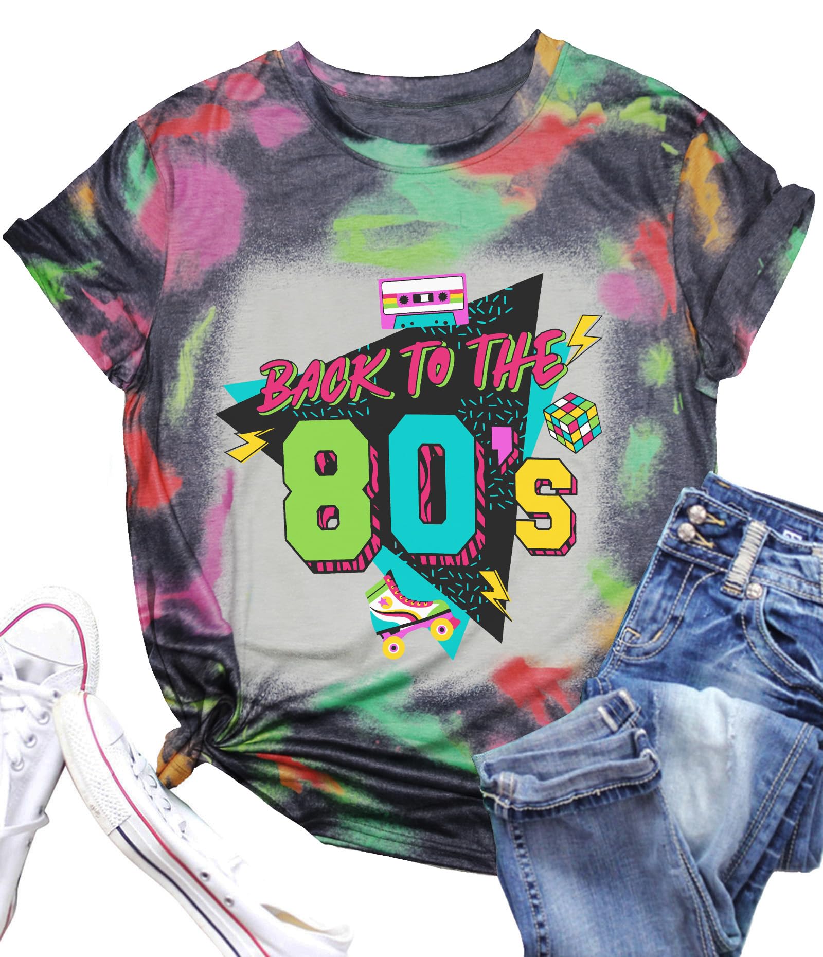 PECHAR I Love The 80's Shirt for Women Vintage 80s Music Graphic Tshirt 80's Party Short Sleeve Blouse Tops
