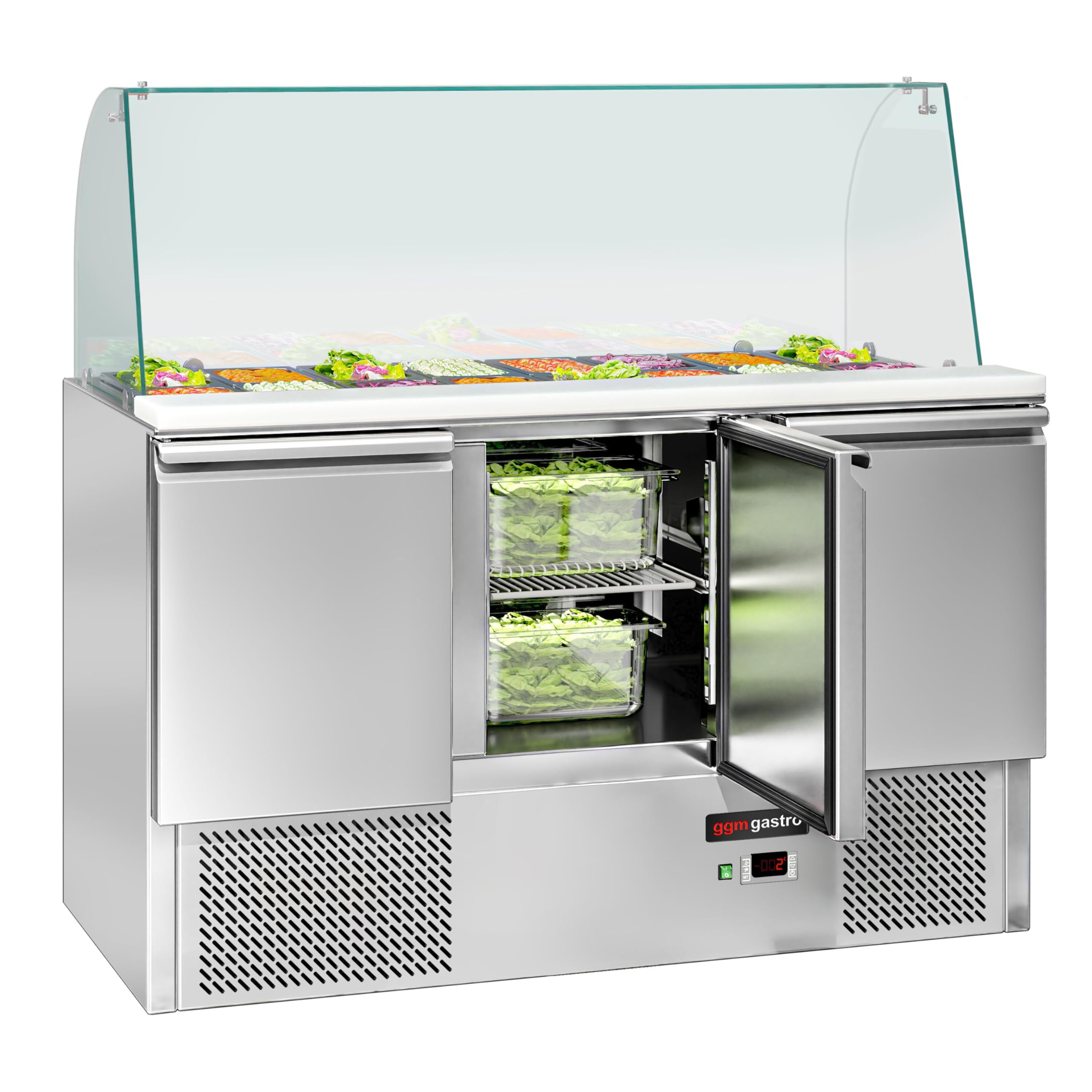 GGM Gastro Saladette ECO - 3 Puertas - 260 Litros - Parte Superior de Vidrio Alto - 4x GN 1/1 - Acero Inoxidable - Aislamiento de Poliuretano de 4 cm - Termostato - SAG147DRG#GSG147#07