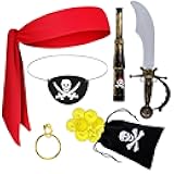 Orgoue 7 PCS Kids Captain Pirate Costume Accessories, Pirate Costume Outfit for Boys Girls for Halloween Role Play Cosplay